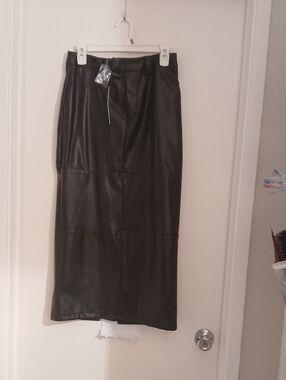 Fashion Nova Black Faux Leather Midi Skirt